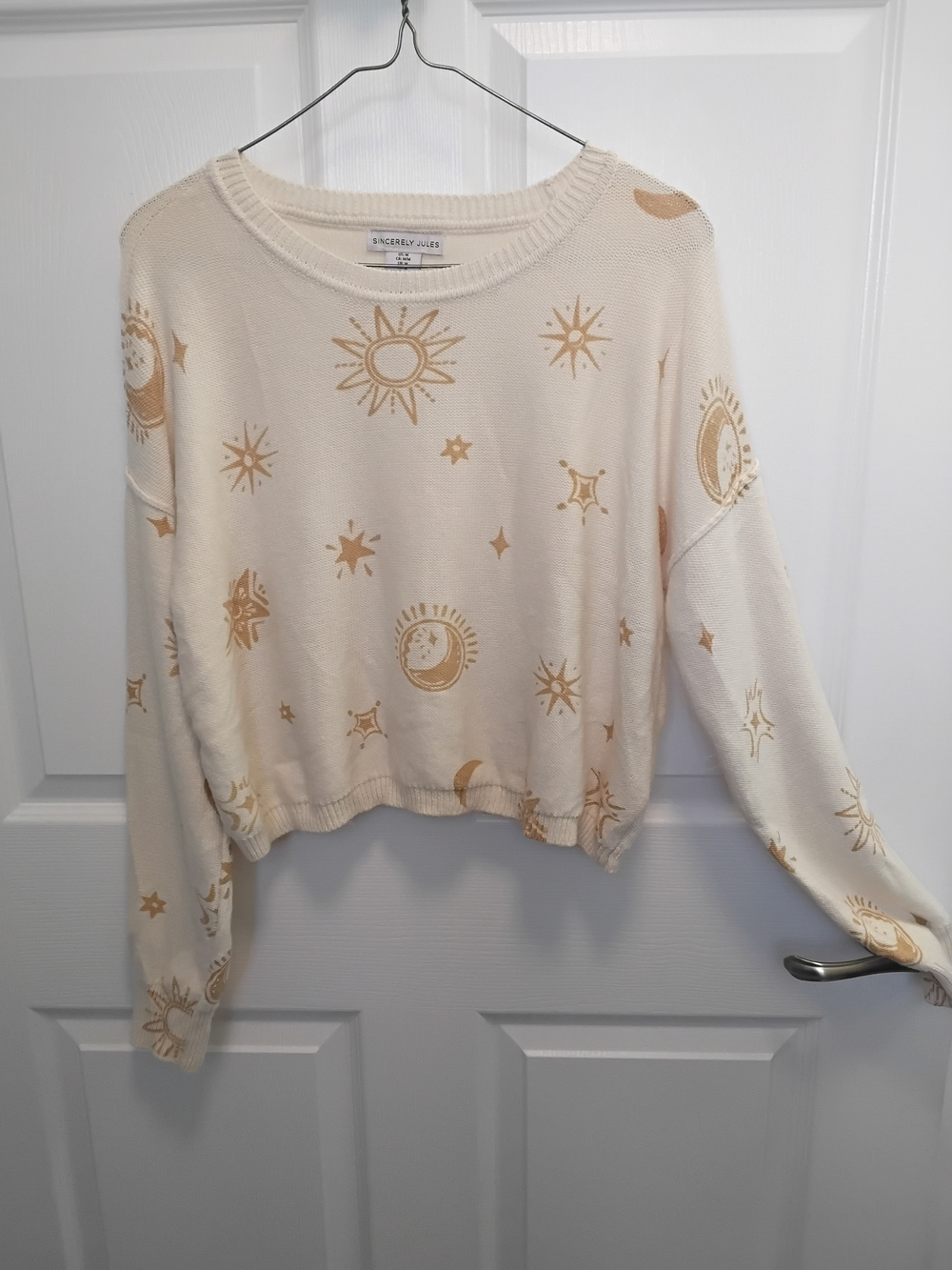Sincerly‎ Jules Sun & Moon Celestial Print Drop Shoulder Sweater Size M